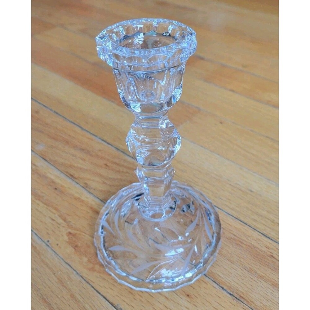 Vintage 1 Cut Floral Clear Crystal Candlestick 7 in Tall  Heavy